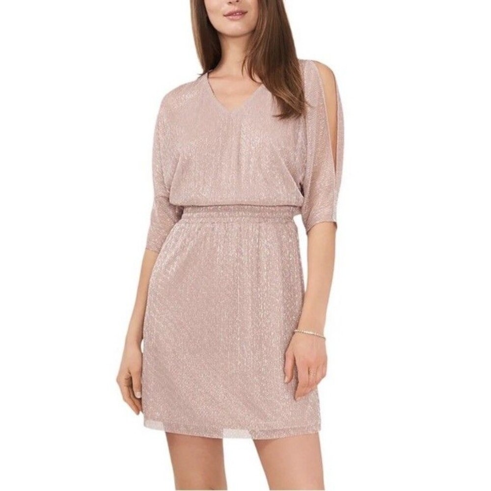 XL MSK Split Sleeve Blouson Shimmery Women's Dress in Mauve w Rhinestone details